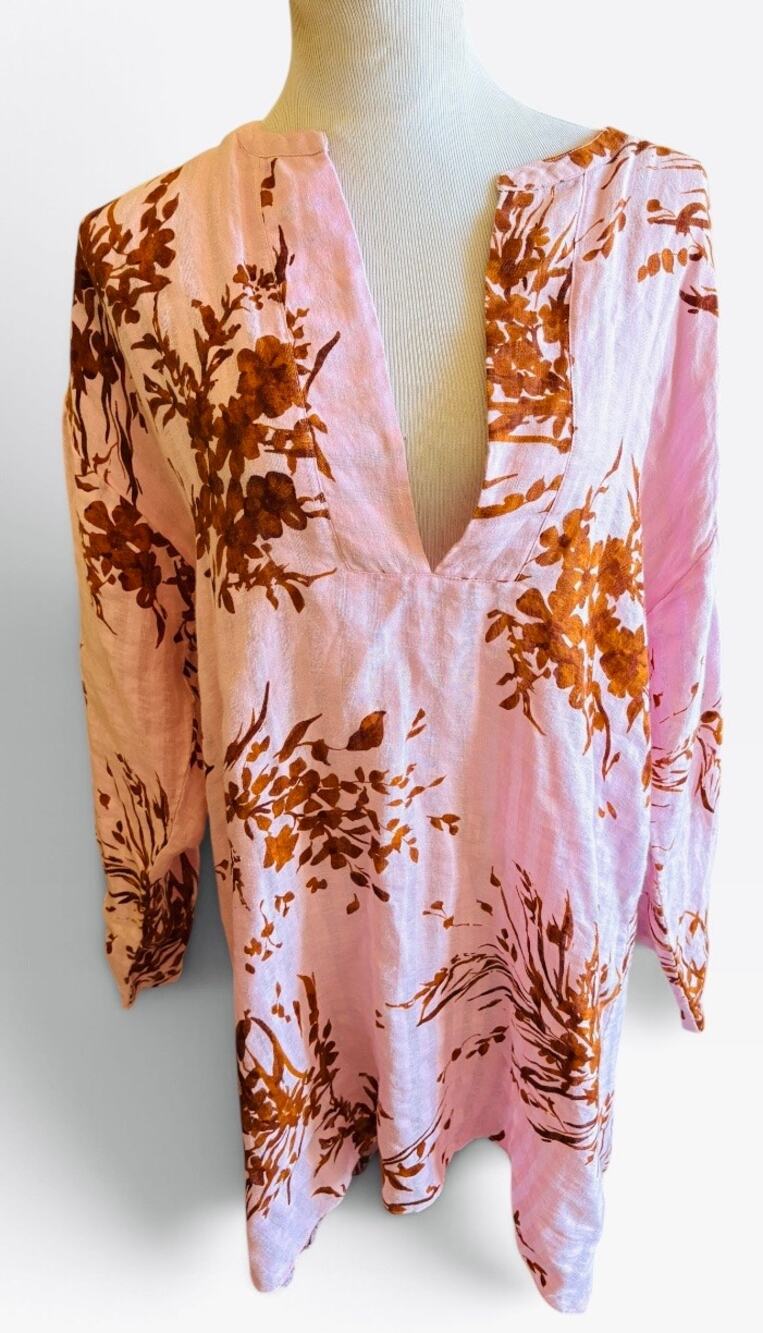 Joie medium linen dress pink with brown flowers. Great condition